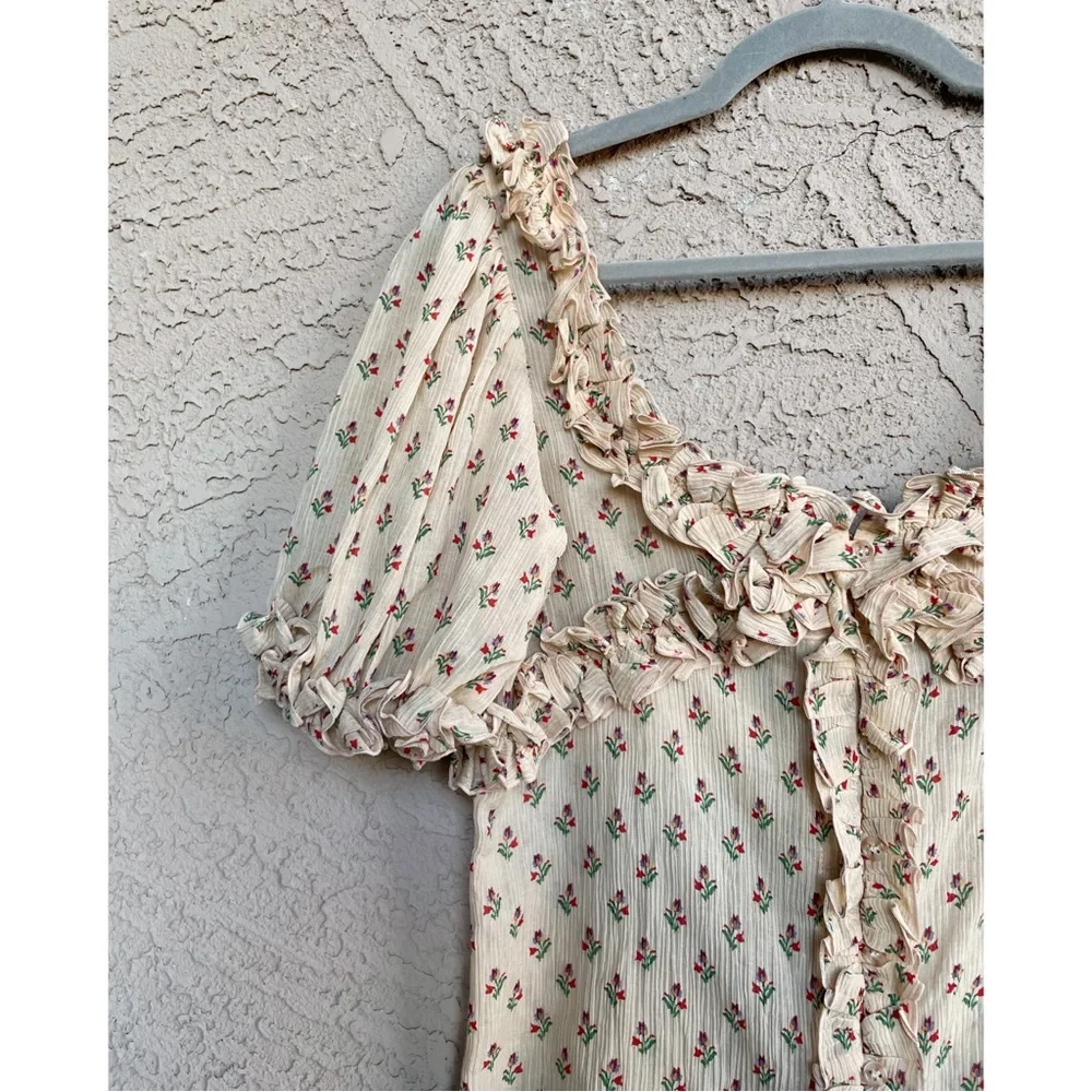 Sezane Floral Ruffle Blouse - Cream and Pink - Picture 7 of 16